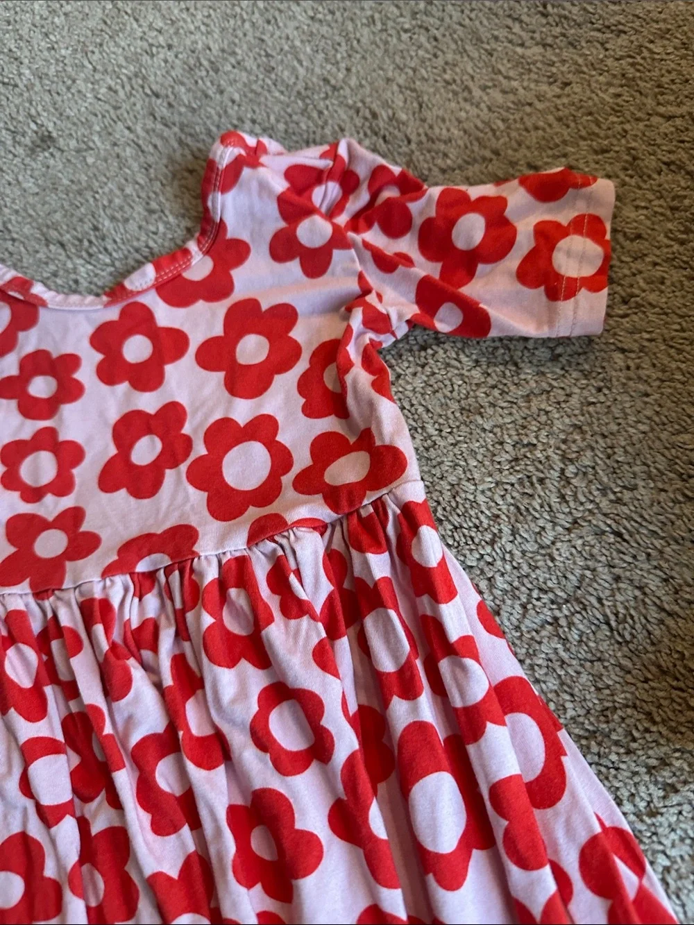 Girls Pink Dress with Red Floral Pattern - Casual Play Dress